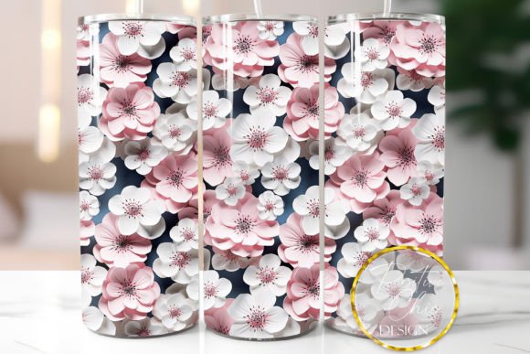 3D Flowers Tumbler Wrap Sublimation PNG