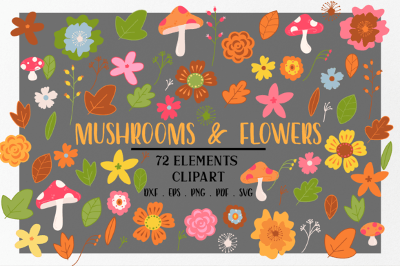 Autumn Mushrooms and Flowers Clipart Graphics
