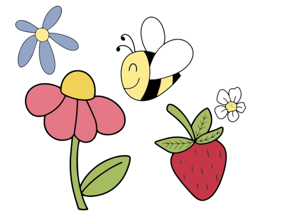 Bee and Strawberry Flowers SVG: Graphics for Creative Projects