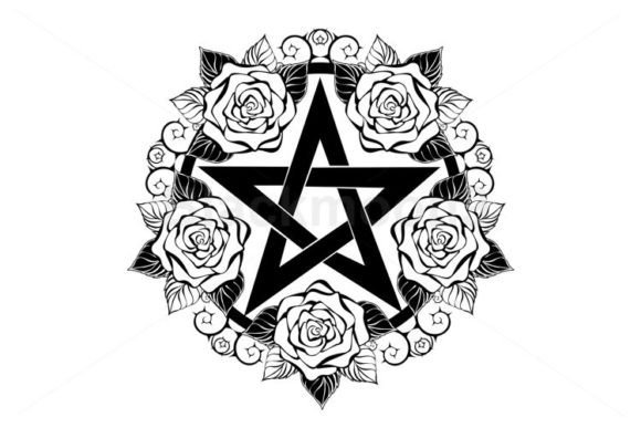 Black Pentagram with Roses Graphics