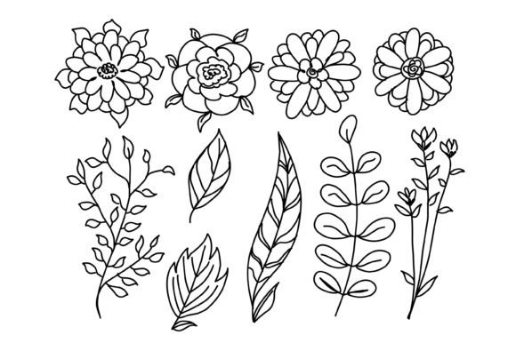 Boho Monoline Flowers Set Hand Drawn: Graphics for Local Branding