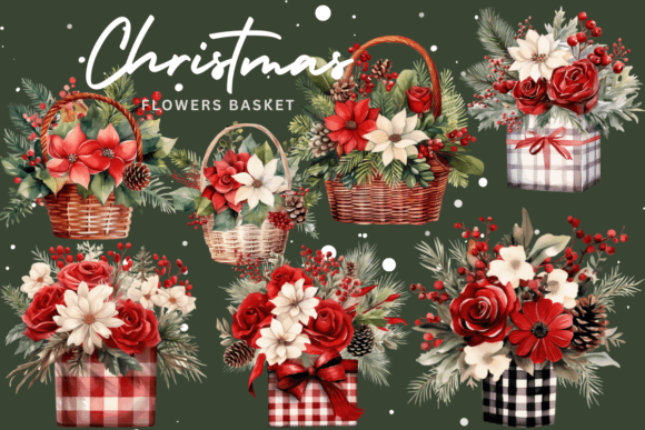 Christmas Flowers in Basket Sublimation Graphics