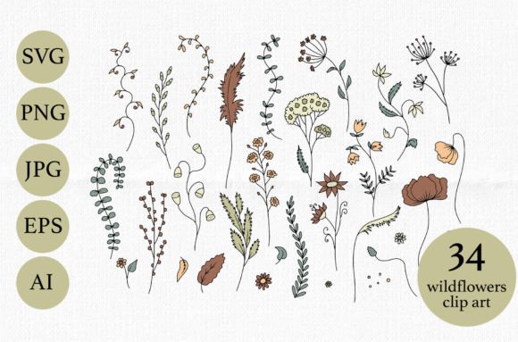 Colorful Doodle Meadow Wild Flowers SVG