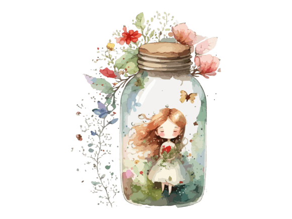 Fairy in Bottle Sublimation Flowers SVG