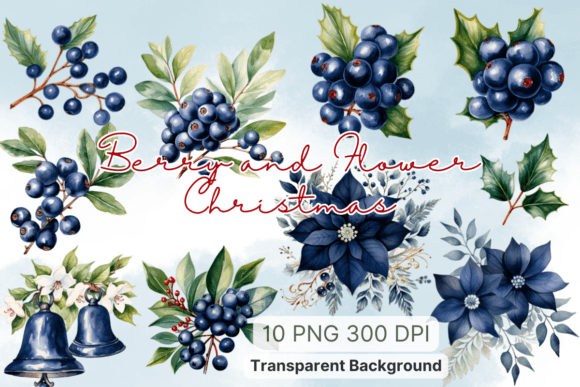 Flowers Berry Christmas Watercolor PNG: Graphics for Creative Projects