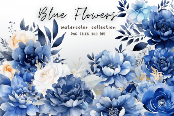 Flowers Blue Watercolor Clipart