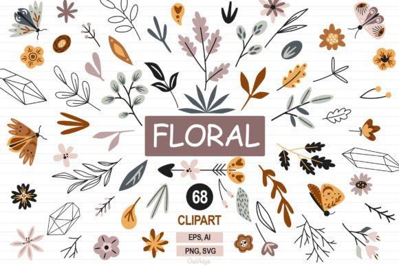 Flowers Clipart, Leaf SVG, Moth PNG