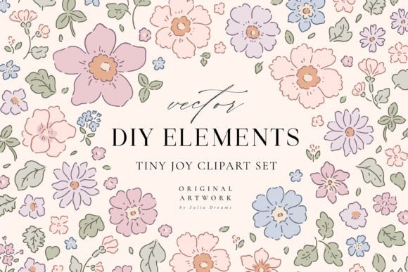 Flowers Pastel Clipart Tiny Joy: Graphics for Modern Branding