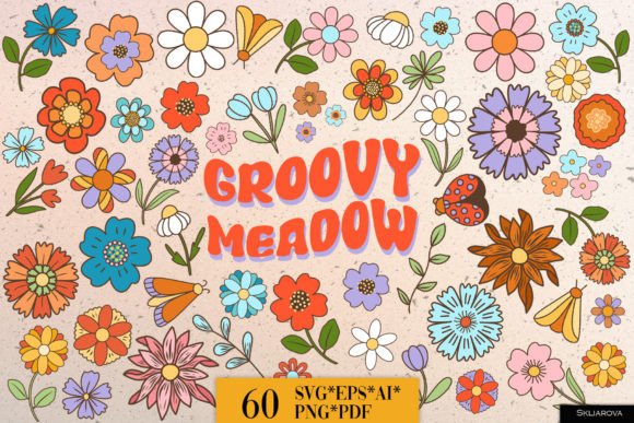 Groovy Meadow Flowers SVG PNG EPS