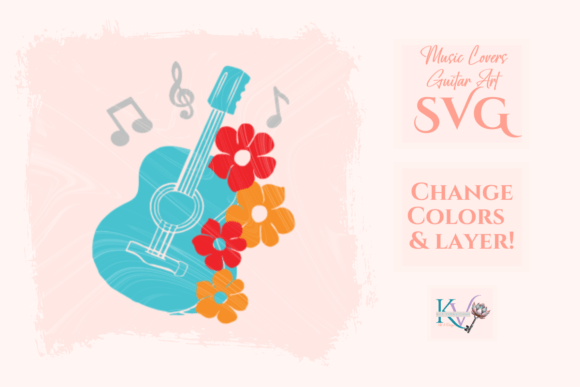 Guitar Flowers SVG for Graphics & Illustrations