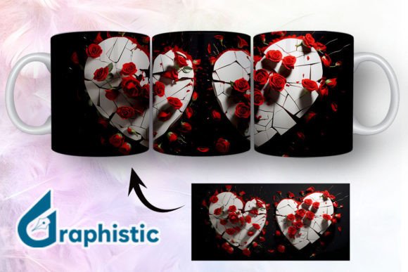 Heart Roses Valentine 3D Mug Wrap 01