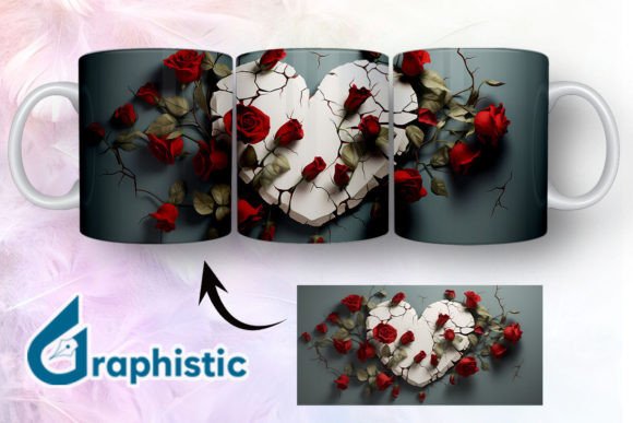 Heart Roses Valentine 3D Mug Wrap 02