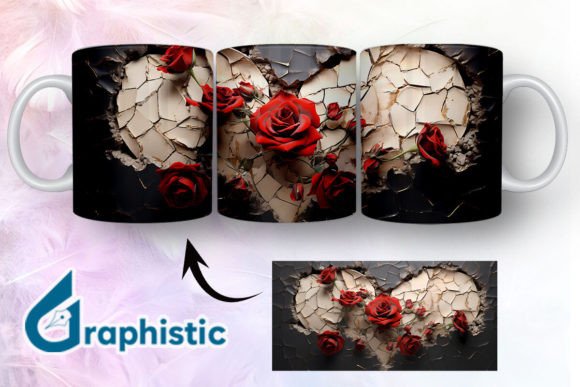 Heart Roses Valentine 3D Mug Wrap 03
