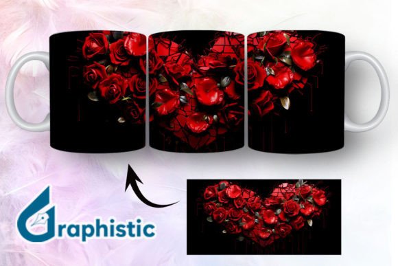 Heart Roses Valentine 3D Mug Wrap 05