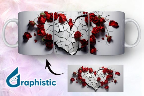 Heart Roses Valentine 3D Mug Wrap 06