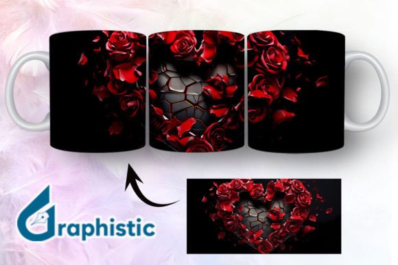 Heart Roses Valentine 3D Mug Wrap 07