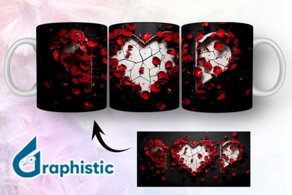 Heart Roses Valentine 3D Mug Wrap 08