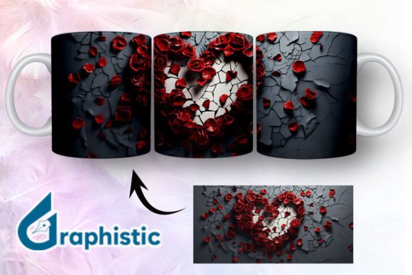 Heart Roses Valentine 3D Mug Wrap 12 Graphics