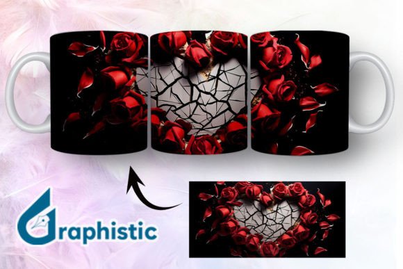 Heart Roses Valentine 3D Mug Wrap 15