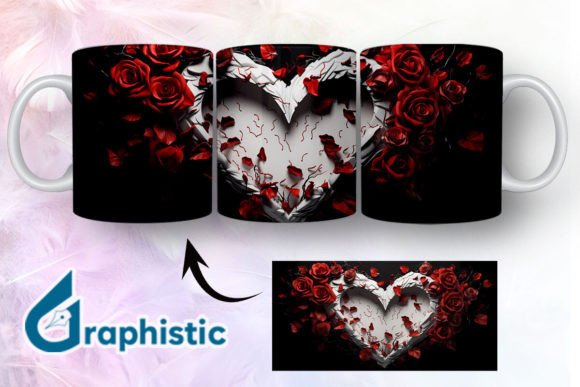 Heart Roses Valentine 3D Mug Wrap 17
