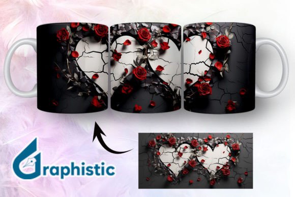 Heart Roses Valentine 3D Mug Wrap 20
