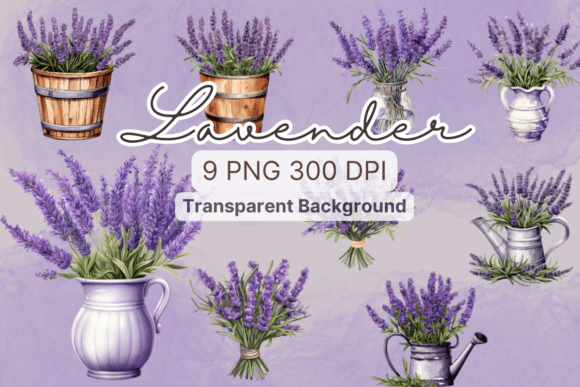 Lavender Purple Flowers Watercolor Graphics