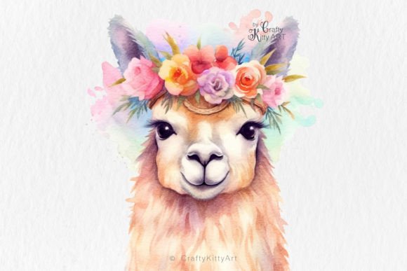 Llama Flowers Watercolor PNG Sublimation