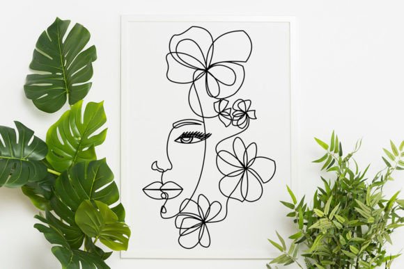 One Line Face Flowers, Flower Head SVG