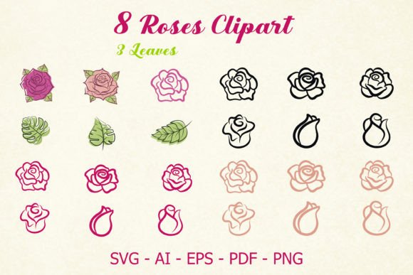 Roses Leaves Clipart SVG Bundle