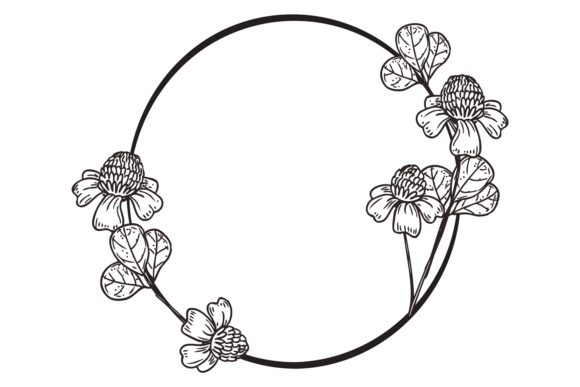 Round Frame with Hand Drawn Flowers. Dec