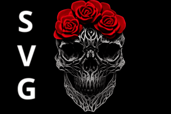 Skull With Red Roses Vector Graphics