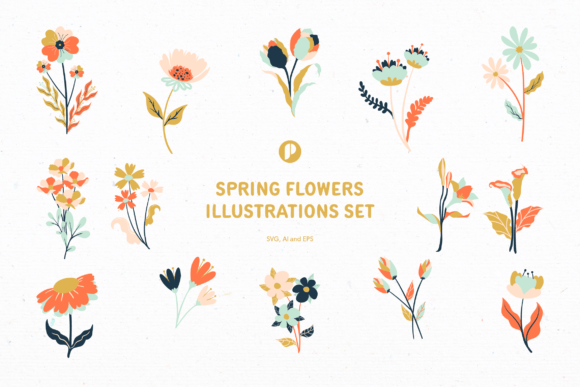 Soft Pastel Spring Flowers Illustration Graphics
