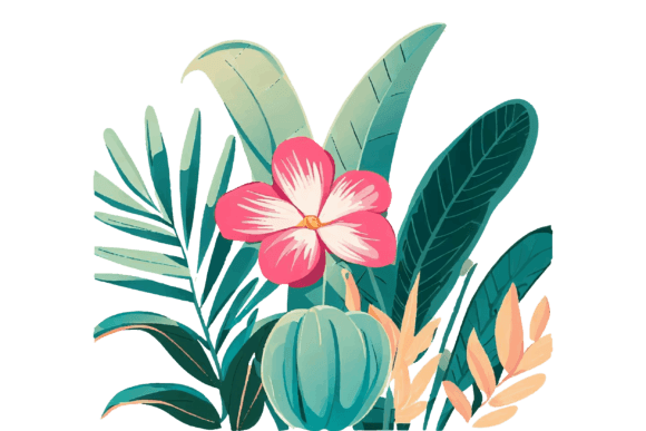 Tropical Leaves and Flowers Illustration Graphics