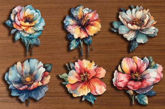Watercolor Flowers Stickers Clipart Pack: Graphics for Creative Design