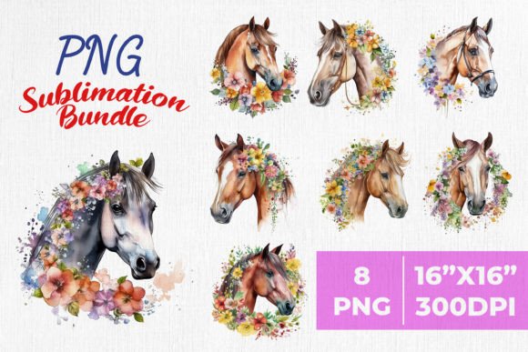 Watercolor Horse with Spring Flowers PNG