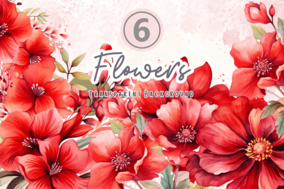 Watercolor Red Flowers Clipart: Graphics for Creative Sellers
