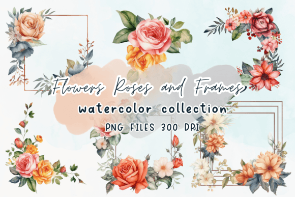 Watercolor Roses Illustrations for Digital Selling