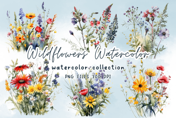 Wild Flowers Watercolor Clipart: Graphics for Creative Design
